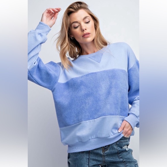 812 🇺🇸EASEL TERRY KNIT CONTRAST FLEECE PULLOVER
-CREW NECKLINE - Picture 1 of 5